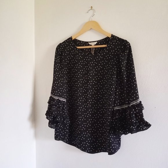 Max Studio // Black Polka Dot Bell Sleeve Top - Picture 2 of 4
